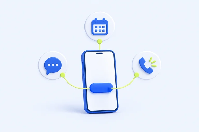 スマートフォンと予約・連絡先を結ぶイラスト