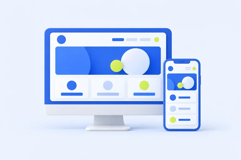 同じホームページを表示するパソコンとスマートフォンのイラスト